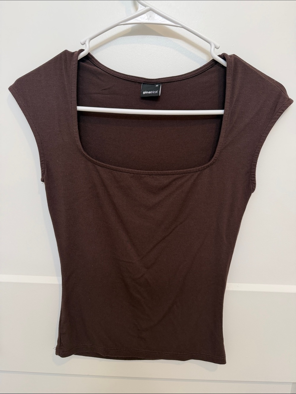Gina Tricot Brown Square Neck Cap Sleeve Top XS